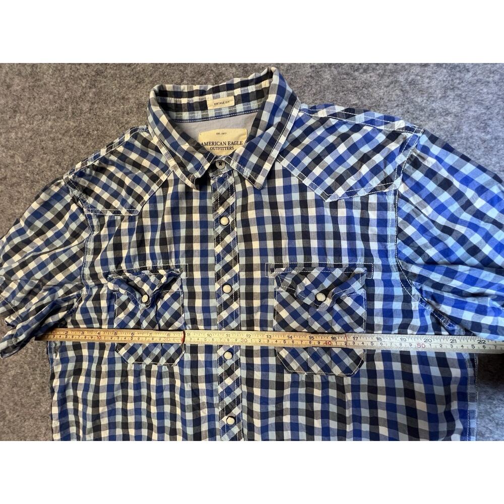 American Eagle Outfitters Men's L Button-Up Shirt Blue Check Pearl Snap Pockets - Picture 3 of 7